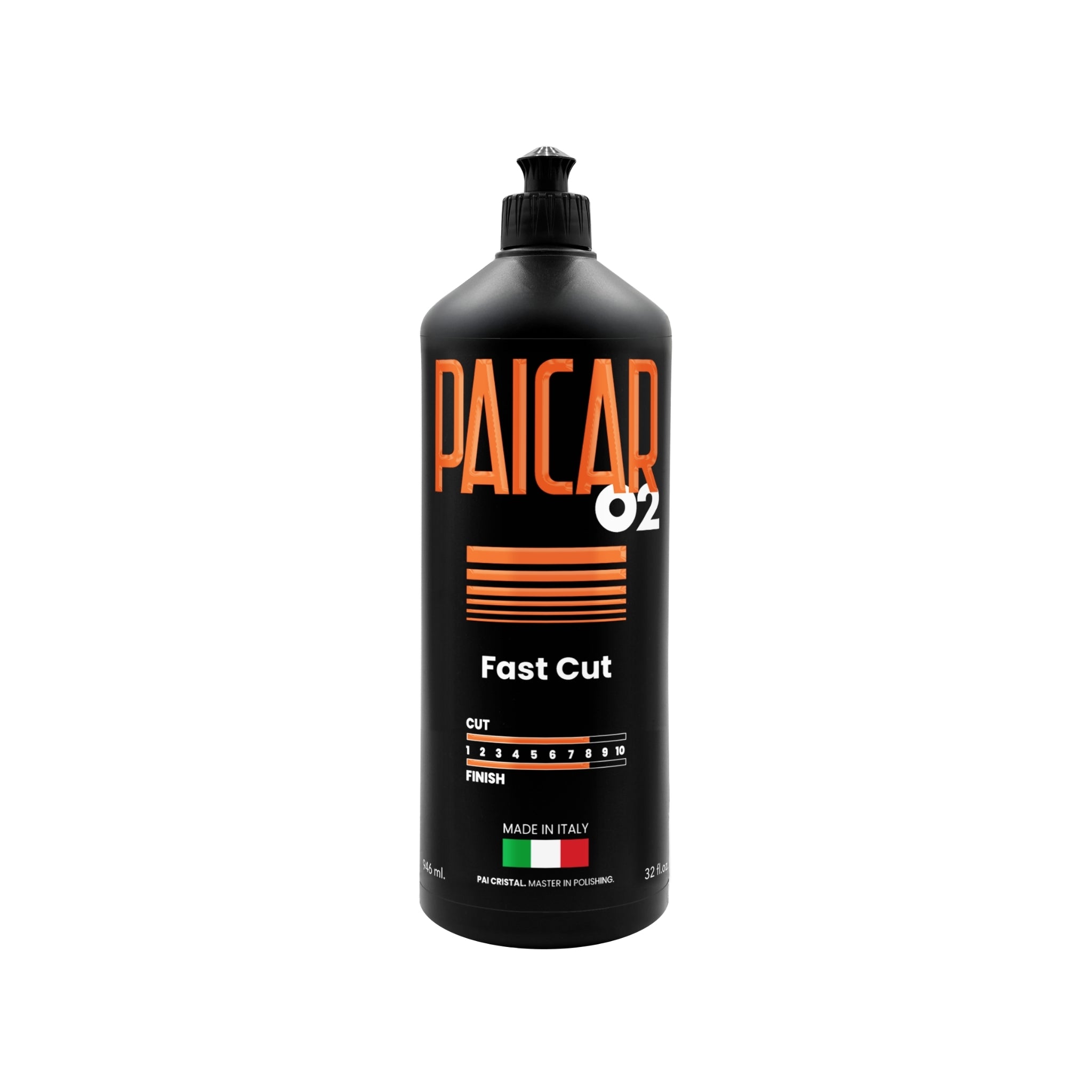 32 oz bottle of PAICAR 02 Medium Cut Polishing Compound designed for defect removal without generating dust.