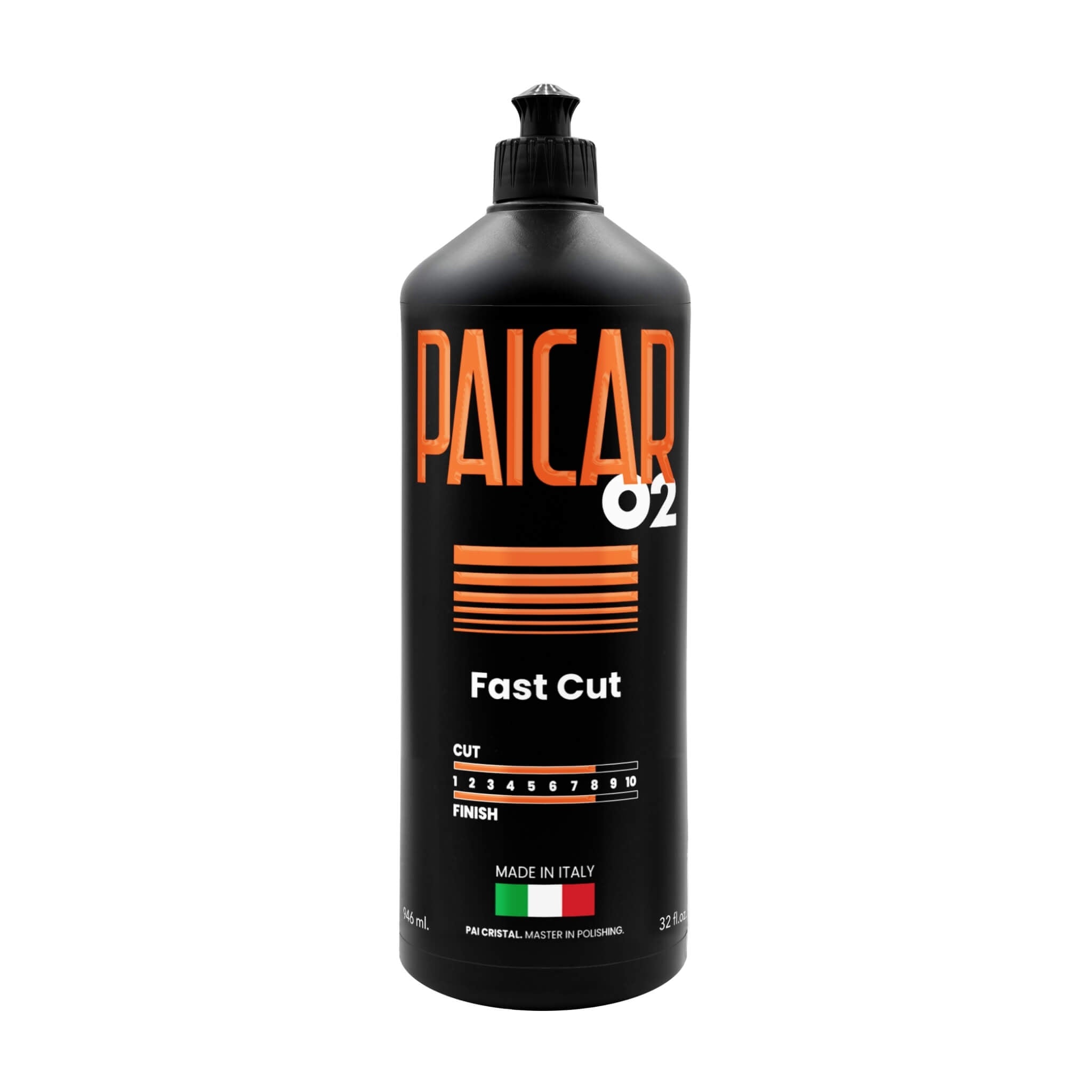 32oz bottle of PAICAR 02 Medium Cut Polishing Compound designed for defect removal without generating dust.
