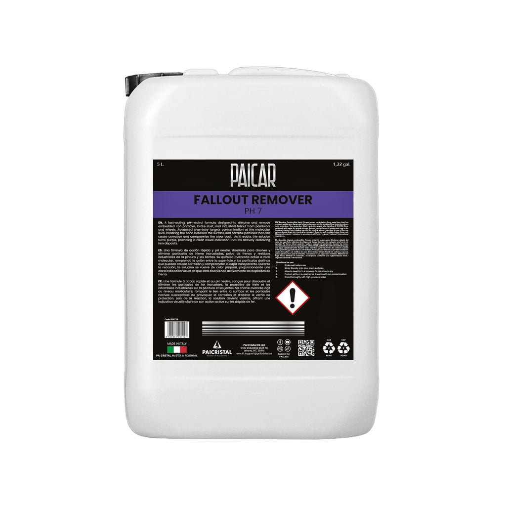PAICAR Fallout Remover dissolves iron particles, brake dust, and contamination, safe for paint, wheels, and glass surfaces.