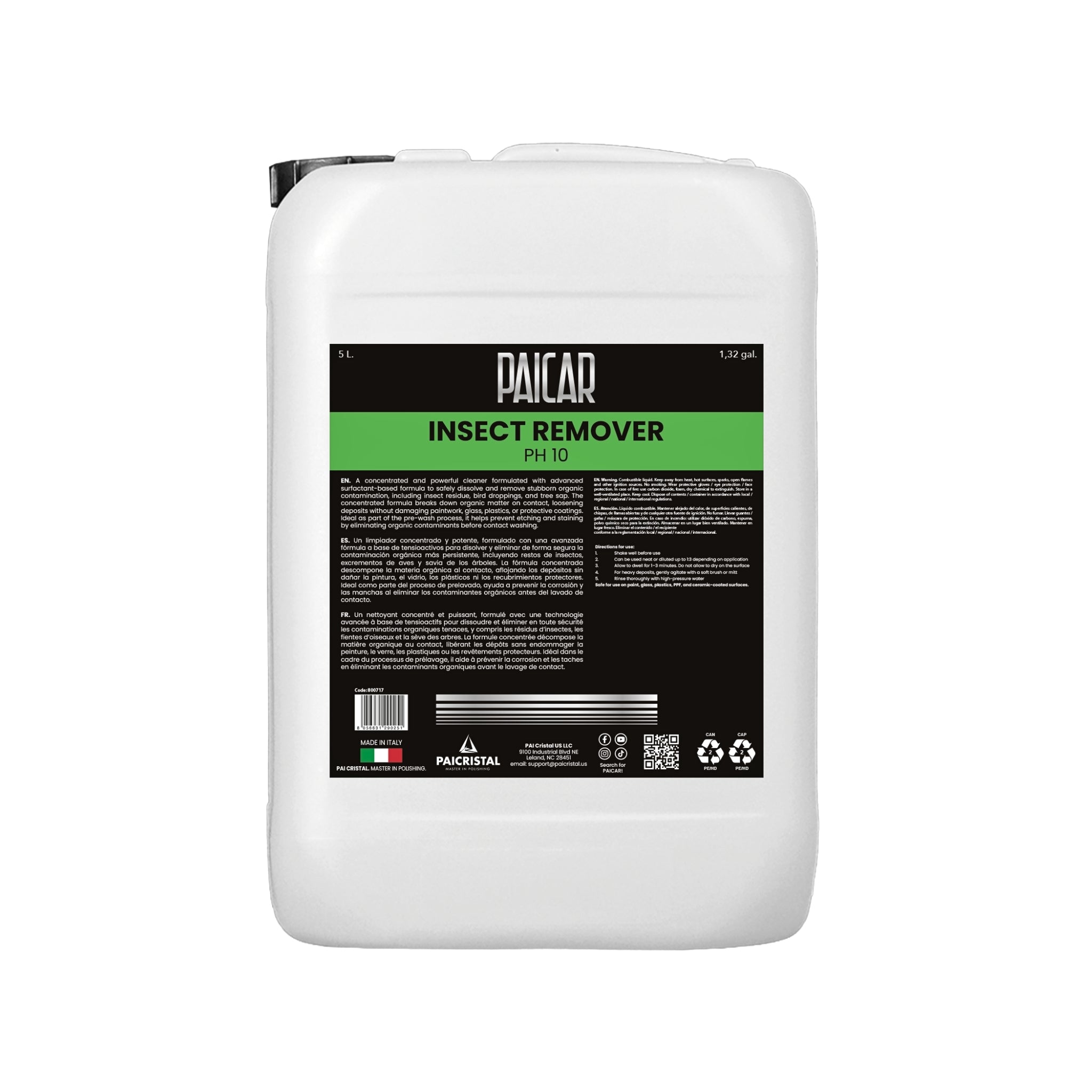 PAICAR Insect Remover (PH 10) pre-wash dissolves bugs, bird droppings, and sap, safe on paint, glass, PPF, and coatings.