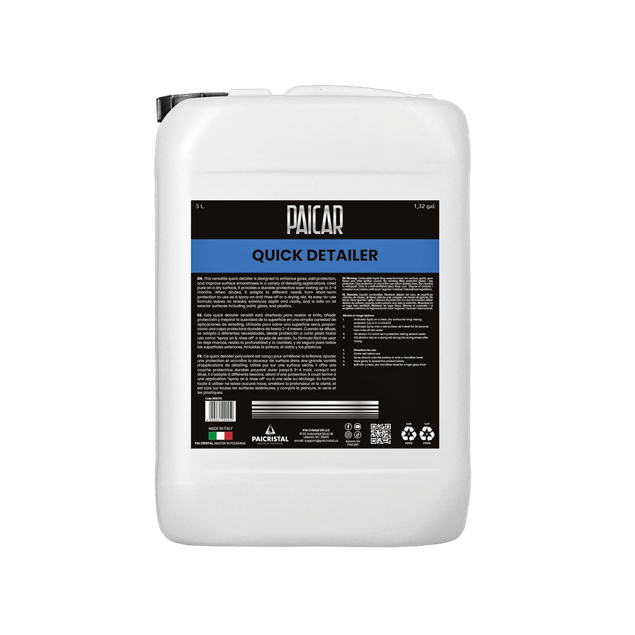 PAICAR Quick Detailer exterior spray for glossy shine, streak-free finish, removes dust, enhances paint protection quickly