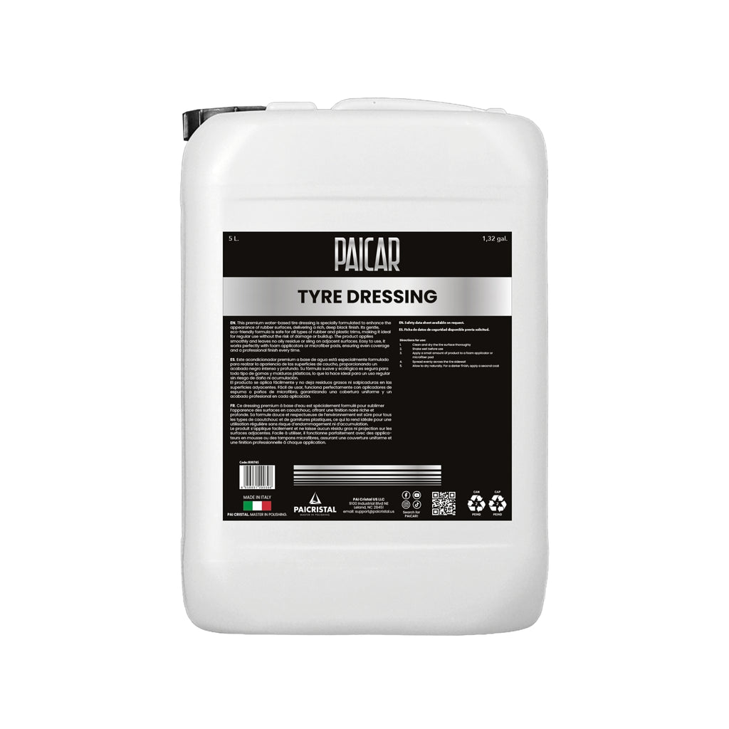 PAICAR Tyre Dressing restores shine, protects rubber, and leaves a clean, glossy finish on car tires.