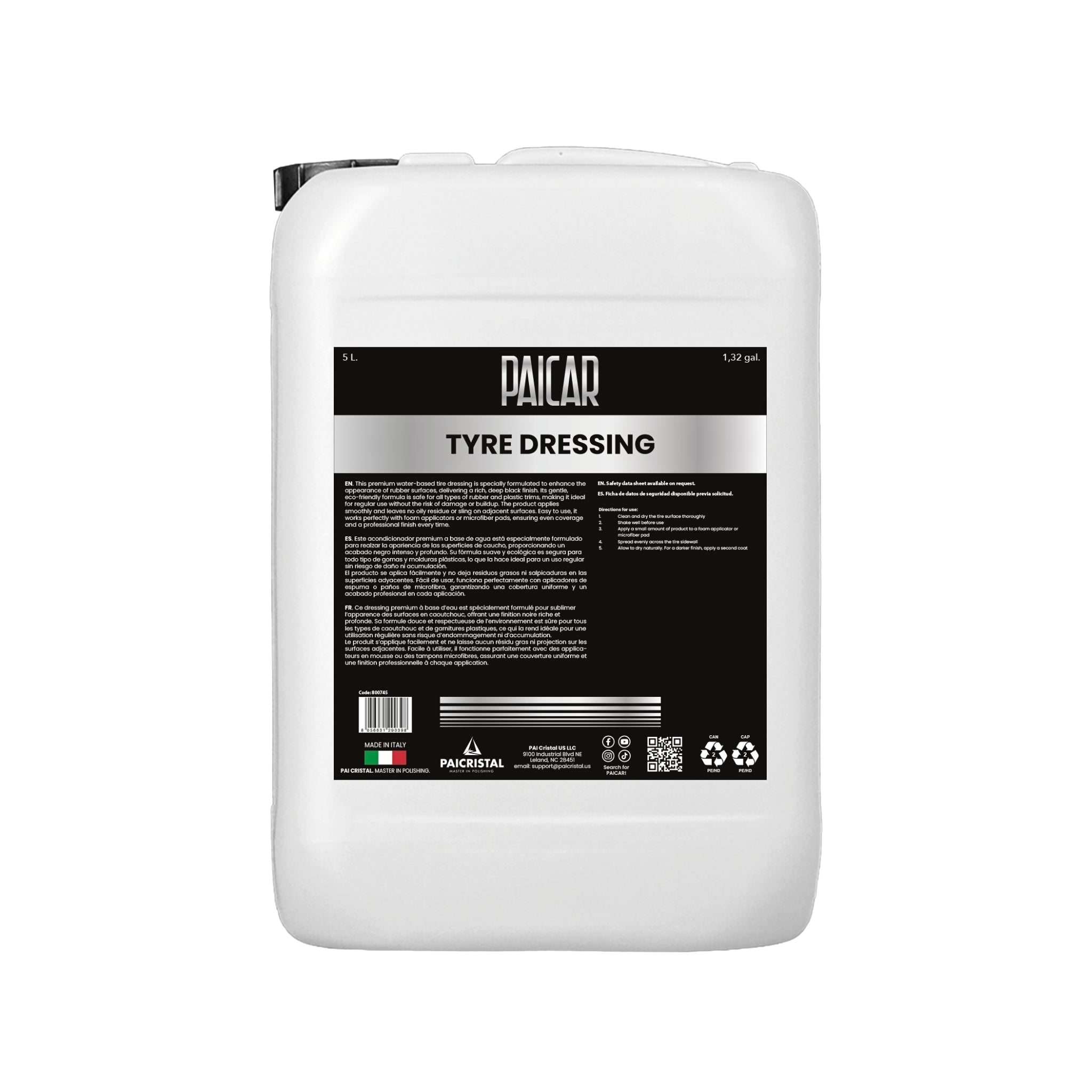 PAICAR Tyre Dressing restores shine, protects rubber, and leaves a clean, glossy finish on car tires.
