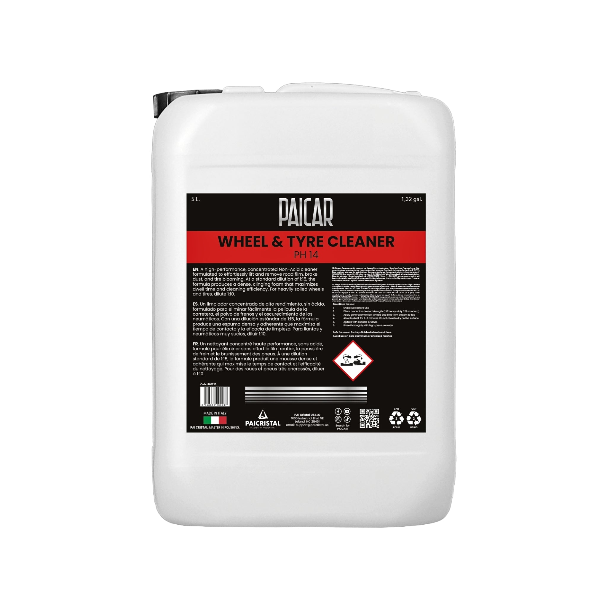 PAICAR Wheel & Tyre Cleaner for deep cleaning car wheels and tires, removing brake dust, grime, and blooming.