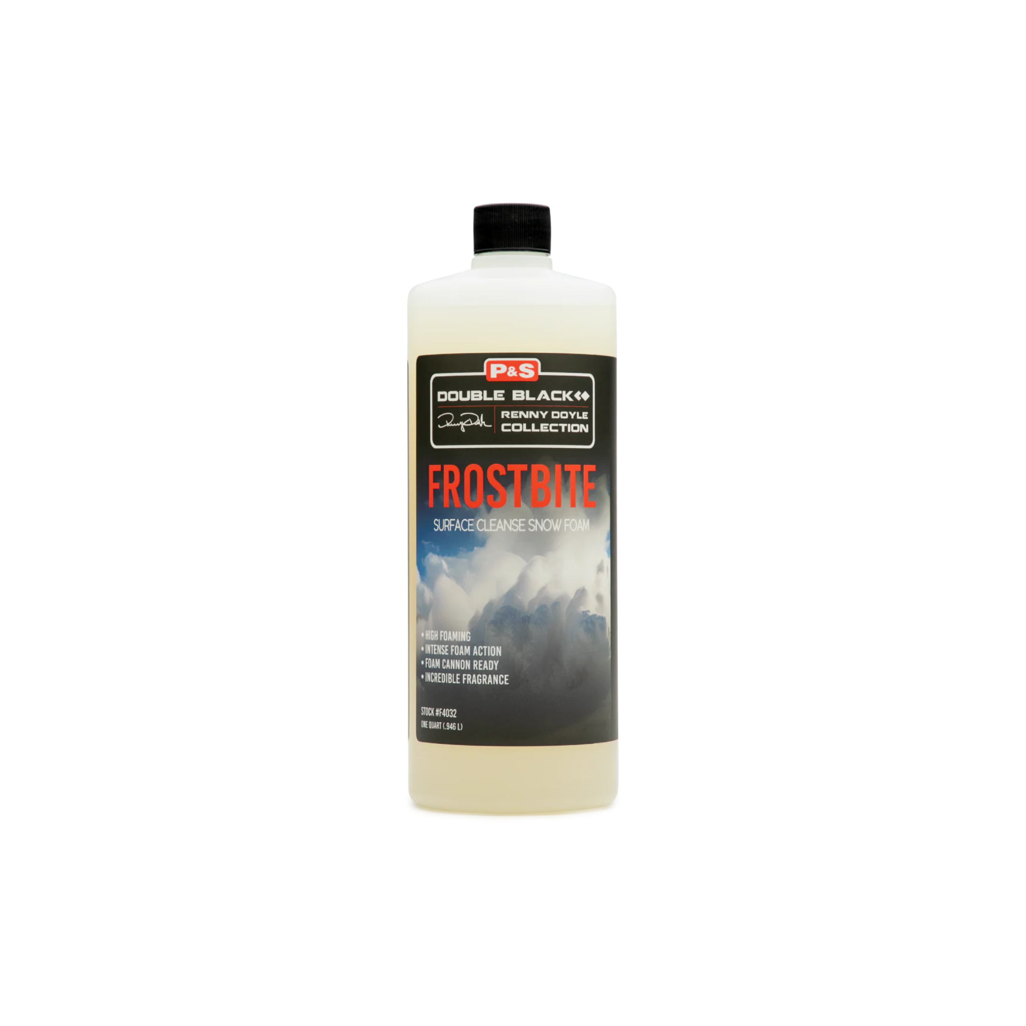 32 oz bottle of P&S Frostbite, a high-foaming shampoo that encapsulates dirt for safe and effective cleaning.