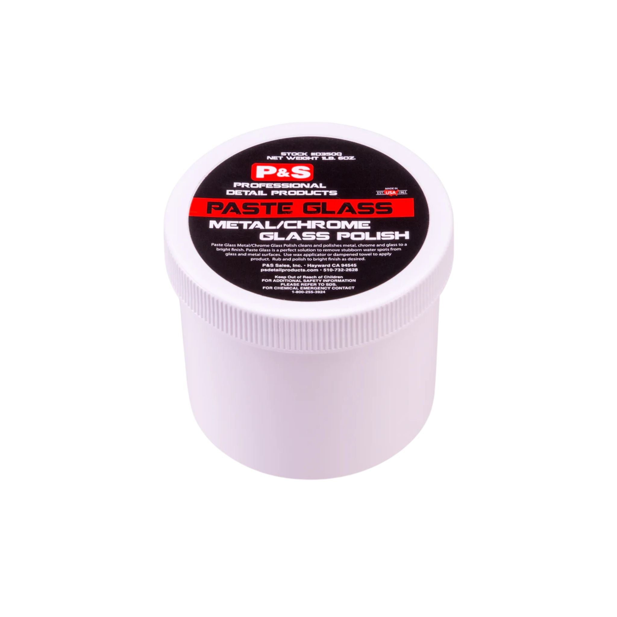 P&S Paste Glass & Chrome Polish designed to remove oxidation and restore clarity and shine to glass and chrome surfaces.