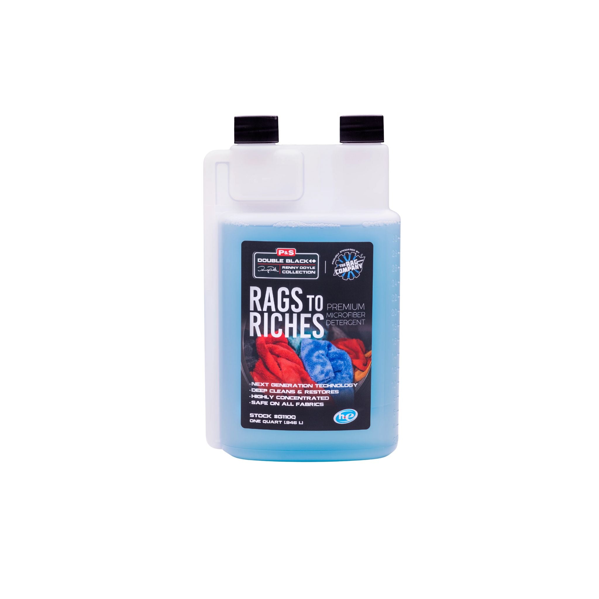 32 oz bottle of P&S Rags To Riches which uses next-gen technology to bring new life to all microfiber types.