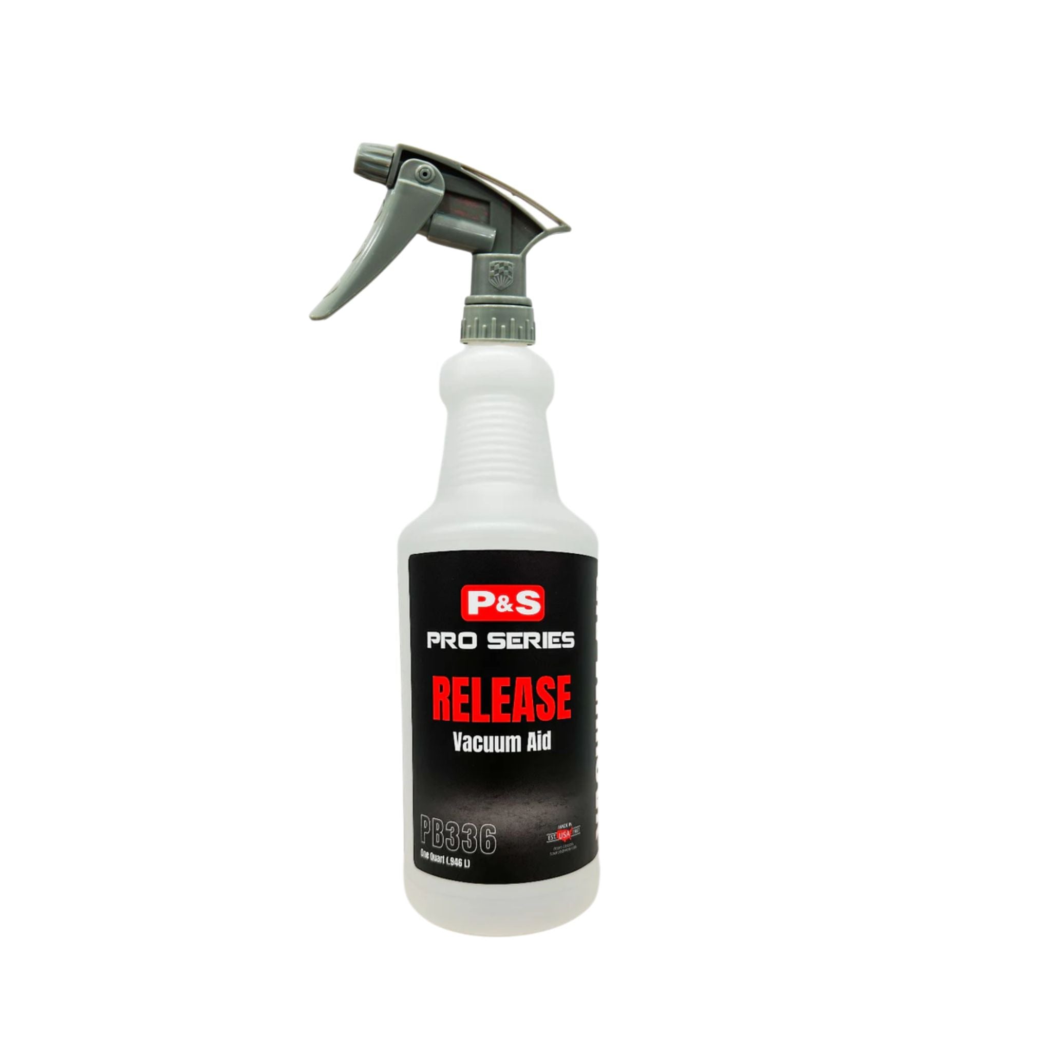 32 oz bottle of P&S RELEASE Vacuum Aid that allows for quicker and more effective suction during vacuuming.