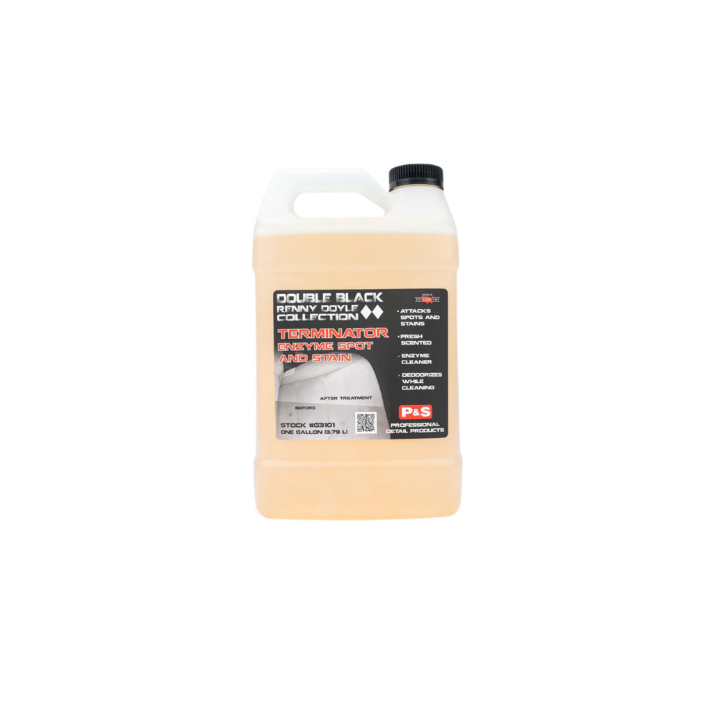 Container of P&S Terminator, an enzyme-based cleaner that breaks down spots and stains.