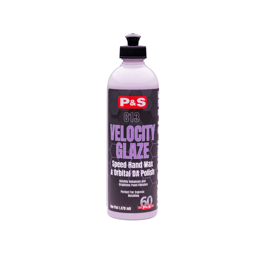 16 oz bottle of P&S Velocity Glaze, a moist wax designed to enhance dark paint and hard-to-wax finishes.