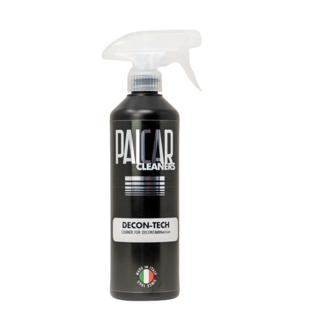 Bottle of PAICAR DECON-TECH Cleaner, a specific cleaner used for the decontamination process of paint. 