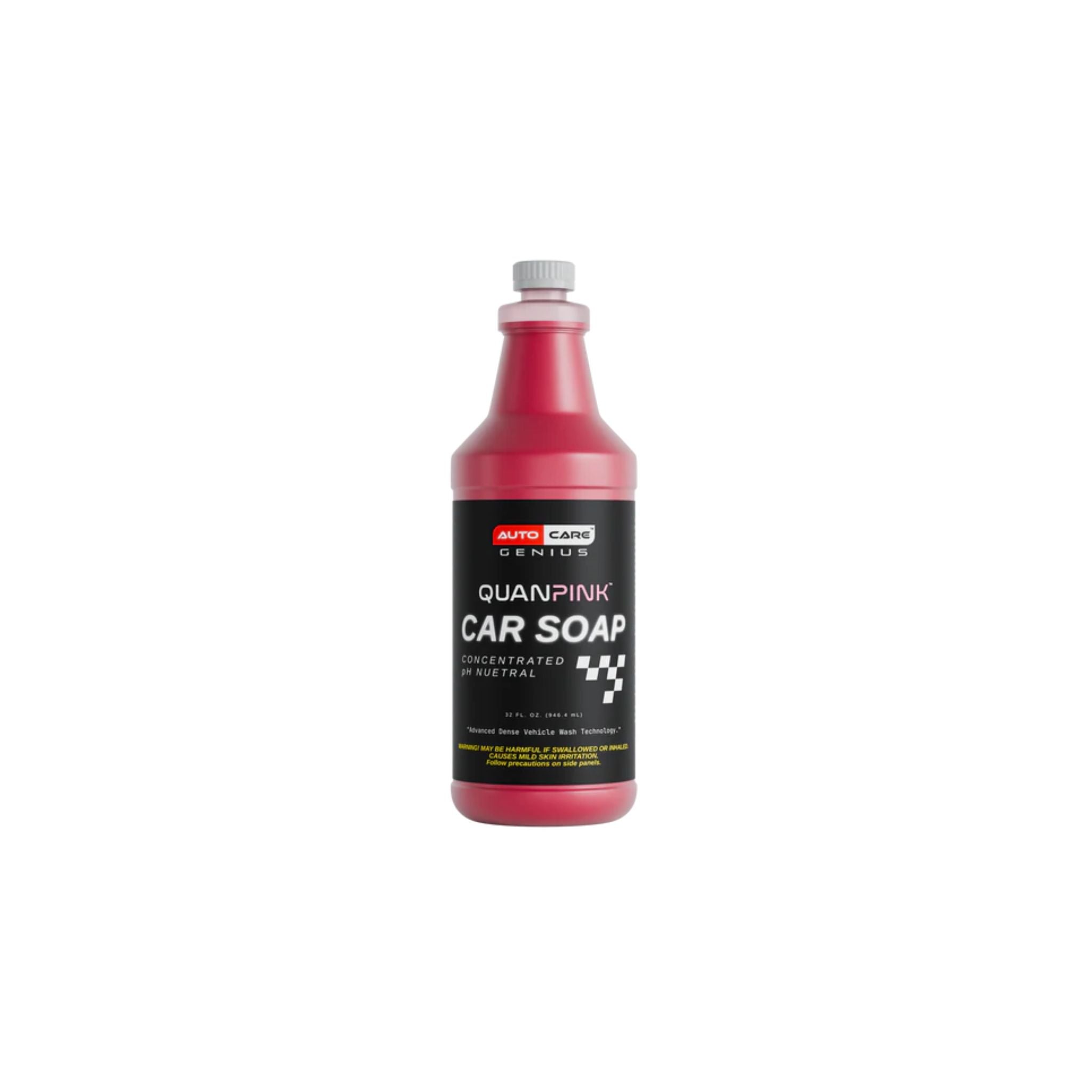 Auto Care Genius Quan Pink Car Soap Concentrated creates rich suds to lift dirt while remaining gentle on vehicle surfaces.