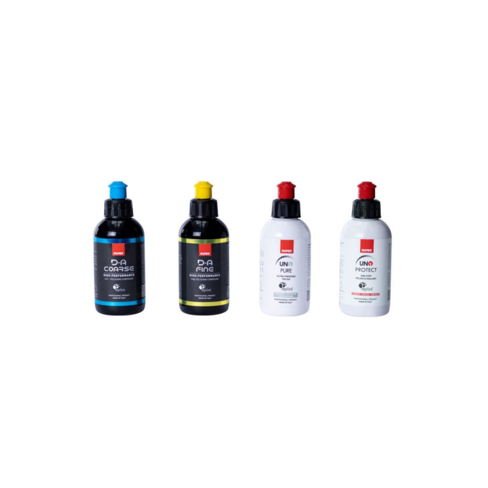 RUPES Compound & Polish Sample Pack of Four bottles of different products on a white background