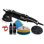 RUPES BigFoot Mille LK900E Basic Kit with gear-driven polisher, two compounds, pads, backing plates, cloths, and cable clamp.