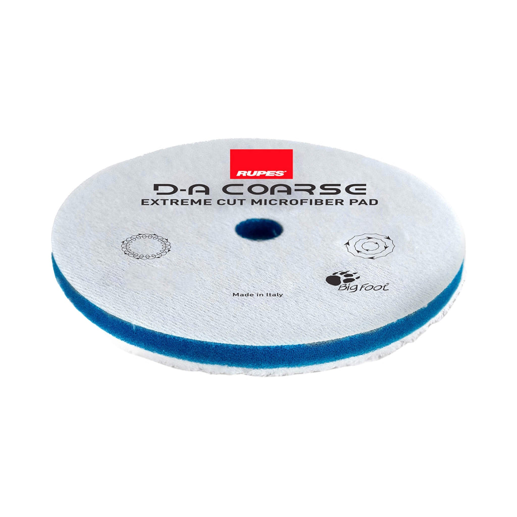 RUPES D-A COARSE Microfiber Extreme Cut Pad with dense microfiber for sanding mark removal on dual-action polishers.