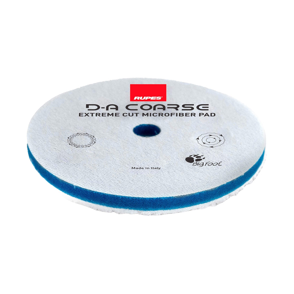 RUPES D-A COARSE Microfiber Extreme Cut Pad with dense microfiber for sanding mark removal on dual-action polishers.