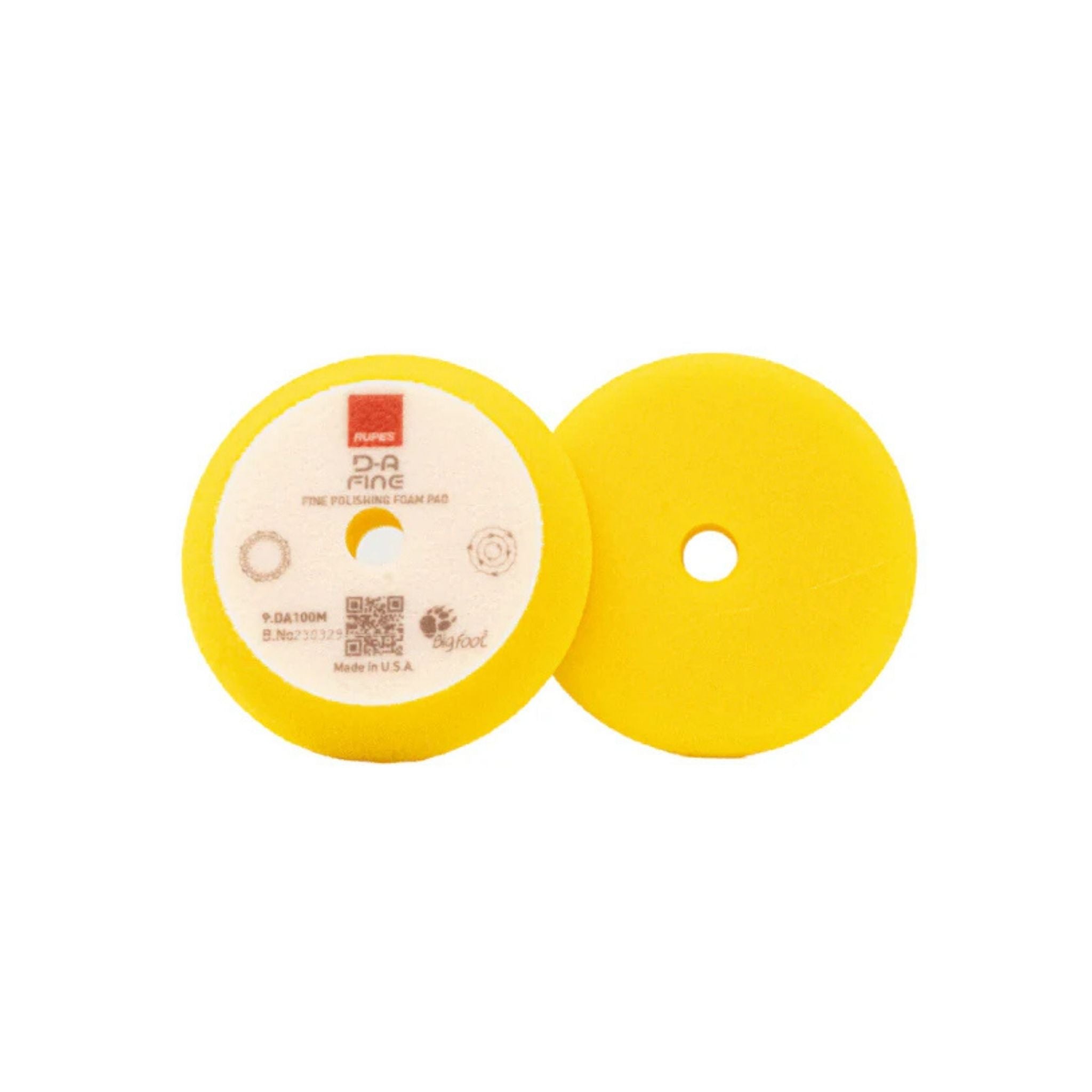 RUPES DA FINE Finishing Foam Pad Two yellow polishing pads with a brand label on a white background