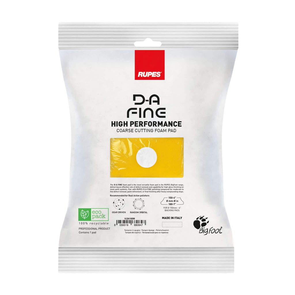 RUPES D-A FINE Finishing Foam Pad refines paint, removes light imperfections, and enhances high-gloss finishes.