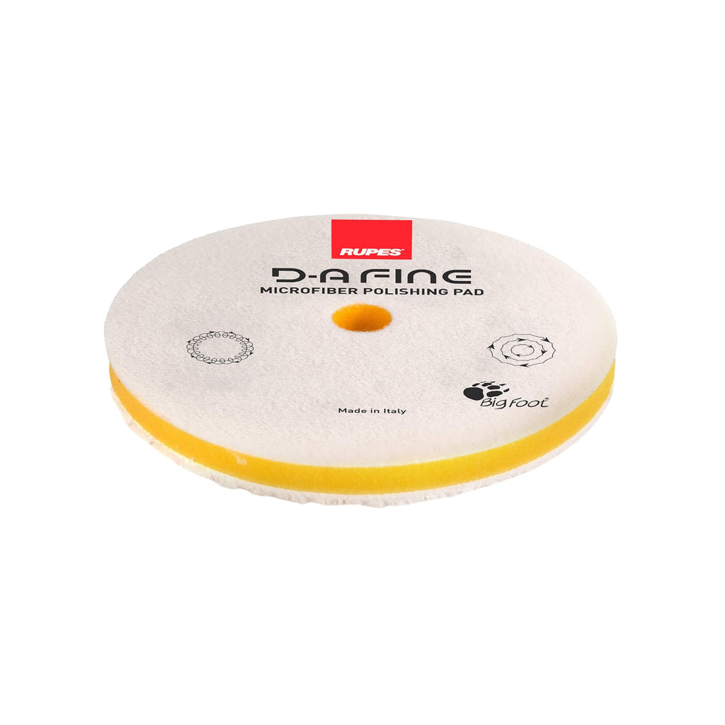 RUPES D-A FINE Microfiber Polishing Pad with semi-flexible foam backing for the removal of swirls, haze, and holograms.