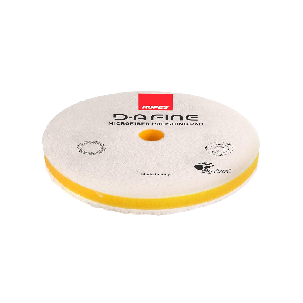 RUPES D-A FINE Microfiber Polishing Pad with semi-flexible foam backing for the removal of swirls, haze, and holograms.