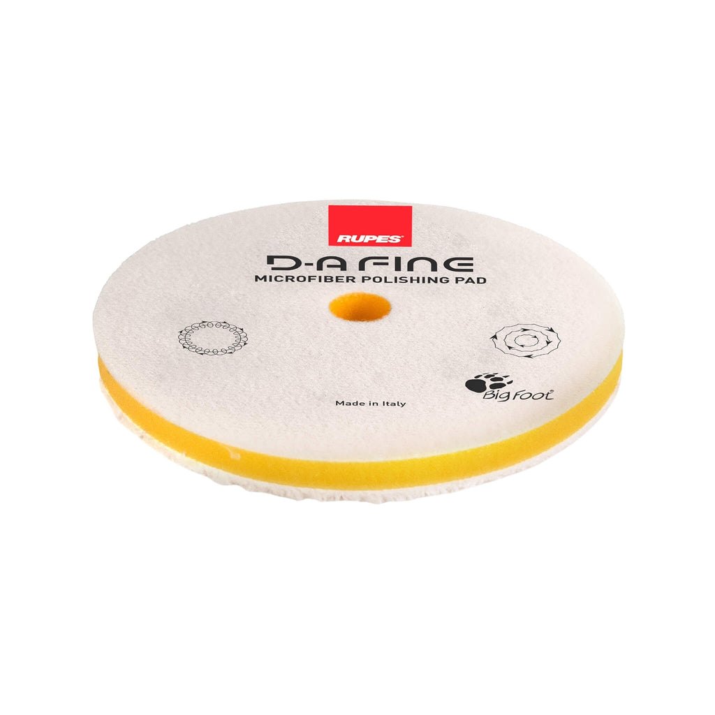 RUPES D-A FINE Microfiber Polishing Pad with semi-flexible foam backing for the removal of swirls, haze, and holograms.
