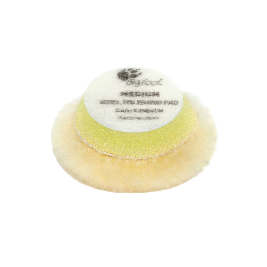 RUPES D-A MEDIUM Wool Polishing Pad with flexible yellow foam and 15mm wool fibers for enhanced finishing.