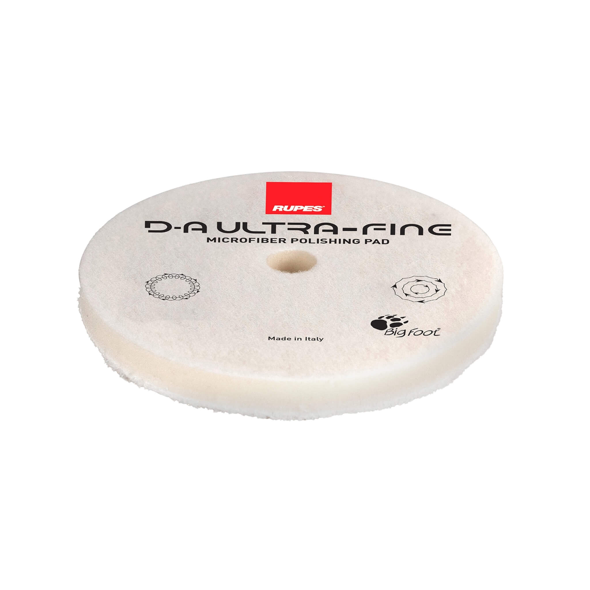 RUPES D-A ULTRA-FINE Microfiber Polishing Pad for dual-action polishers removes haze and refines very soft paint.