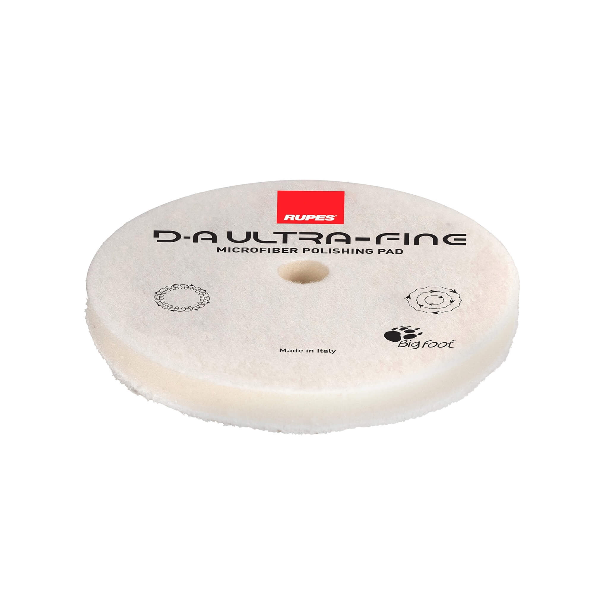 RUPES D-A ULTRA-FINE Microfiber Polishing Pad for dual-action polishers removes haze and refines very soft paint.