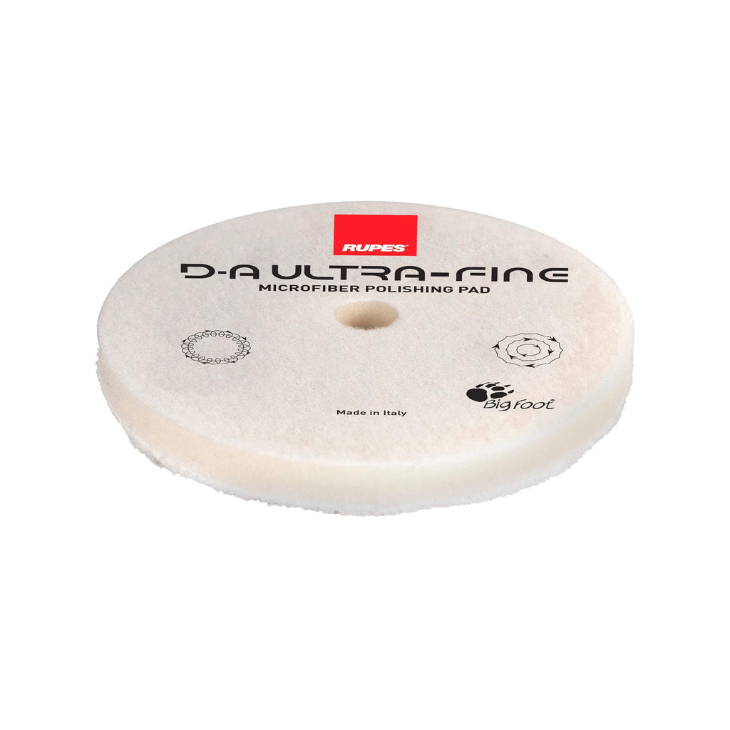 RUPES D-A ULTRA-FINE Microfiber Polishing Pad for dual-action polishers removes haze and refines very soft paint.