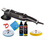 RUPES BigFoot LHR15 Mark V Basic Kit with random orbital polisher, compounds, polishing pads, cloths, and cable clamp.