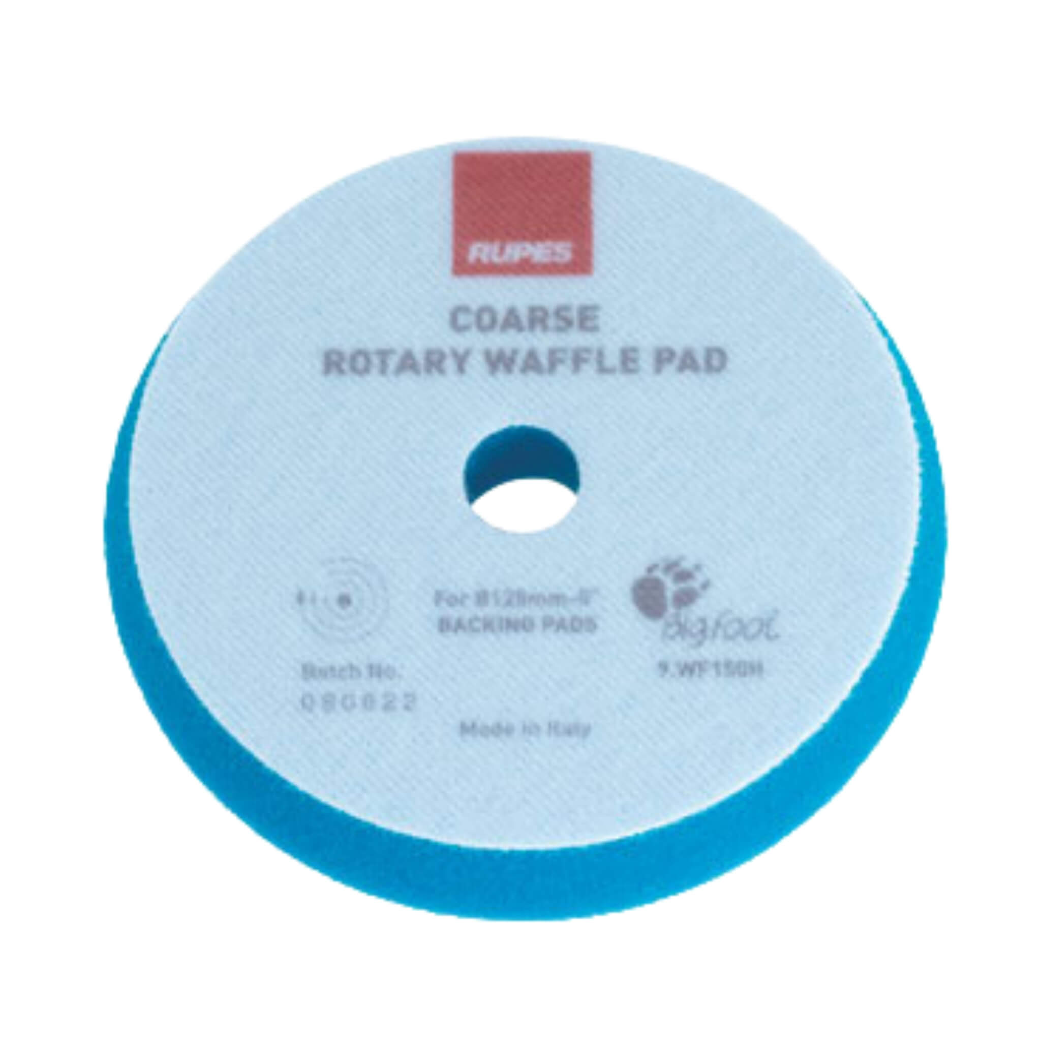 RUPES WAFFLE COARSE Polishing Foam Pad with waffle-face design to reduce heat buildup during heavy paint corrections.
