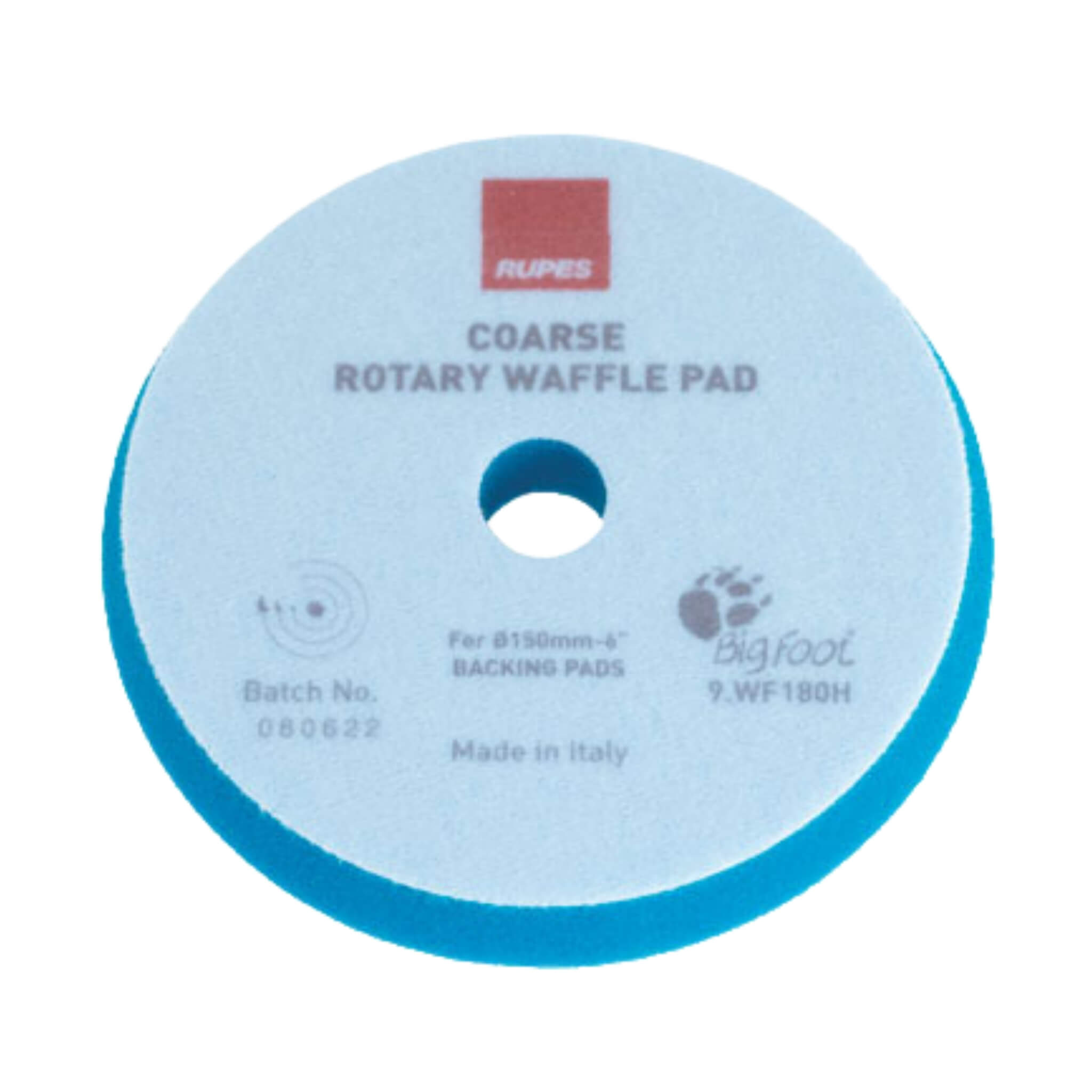 RUPES WAFFLE COARSE Polishing Foam Pad with waffle-face design to reduce heat buildup during heavy paint corrections.