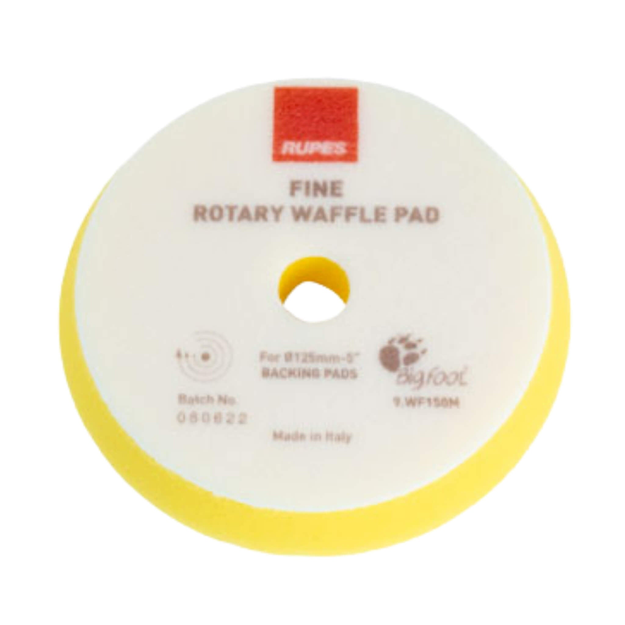 RUPES WAFFLE FINE Polishing Foam Pad for Rotary Polishers with waffle face to reduce heat and improve finishing.