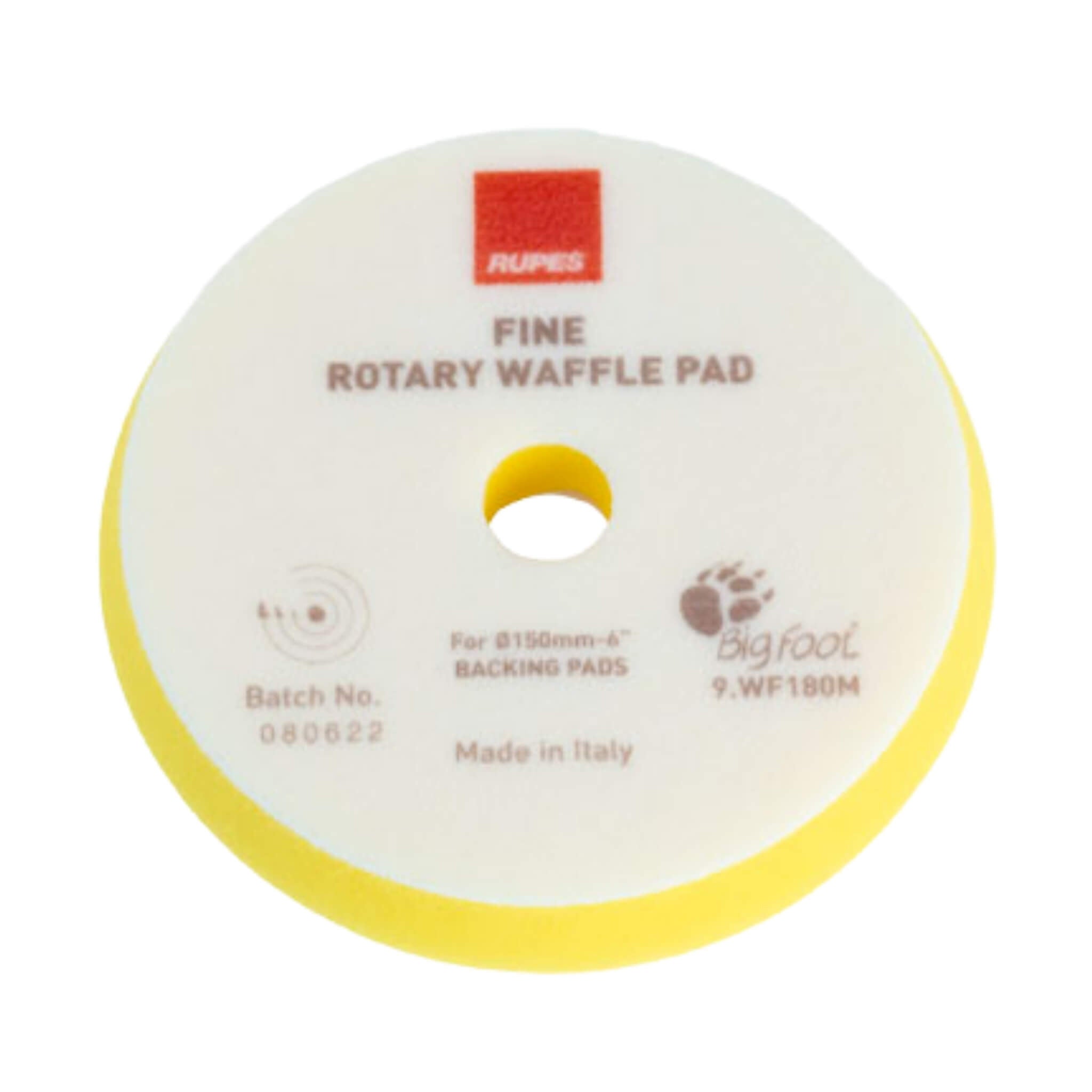 RUPES WAFFLE FINE Polishing Foam Pad for Rotary Polishers with waffle face to reduce heat and improve finishing.