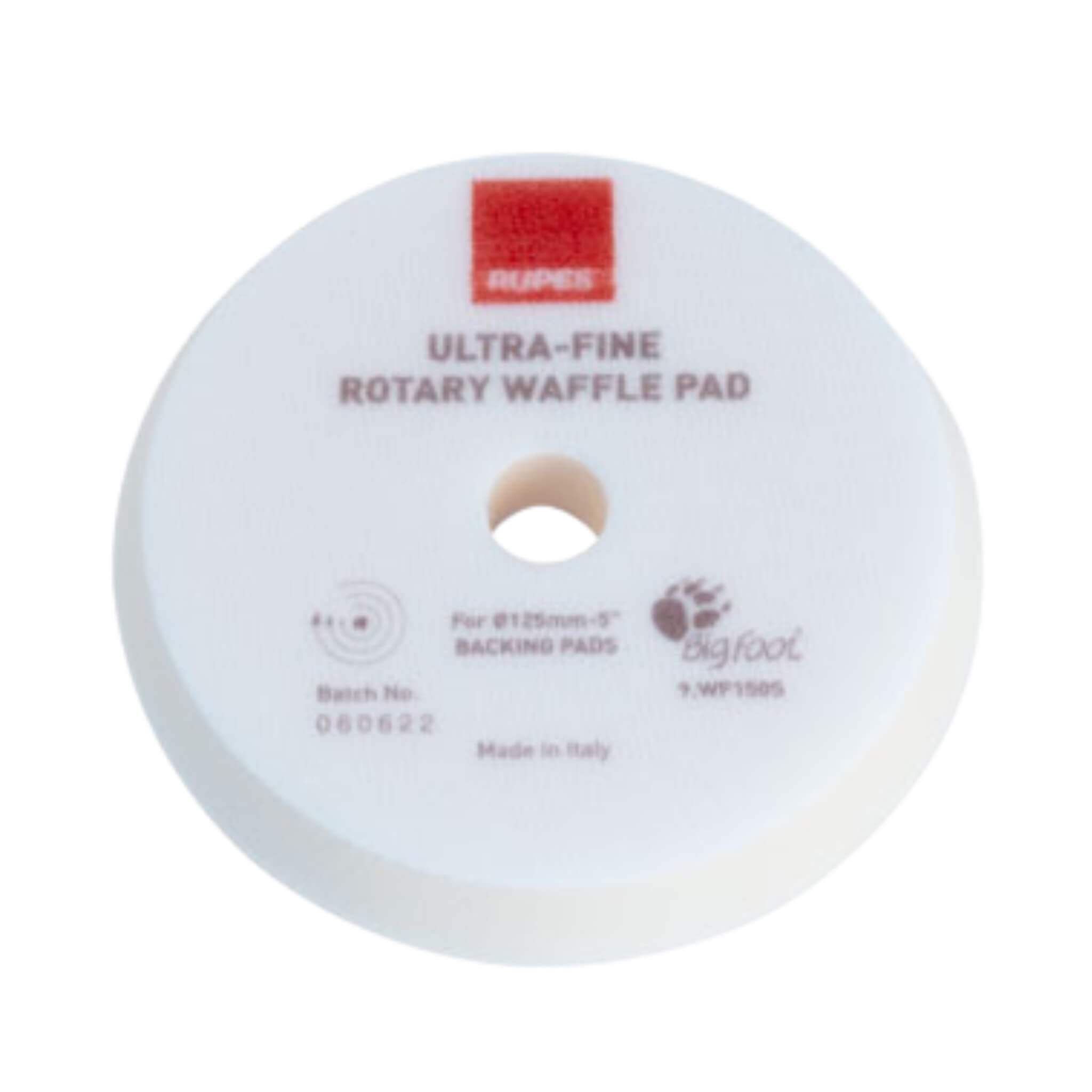 RUPES WAFFLE ULTRA-FINE Polishing Foam pad for Rotary Polishers with waffle face for high-gloss finishing and haze removal.