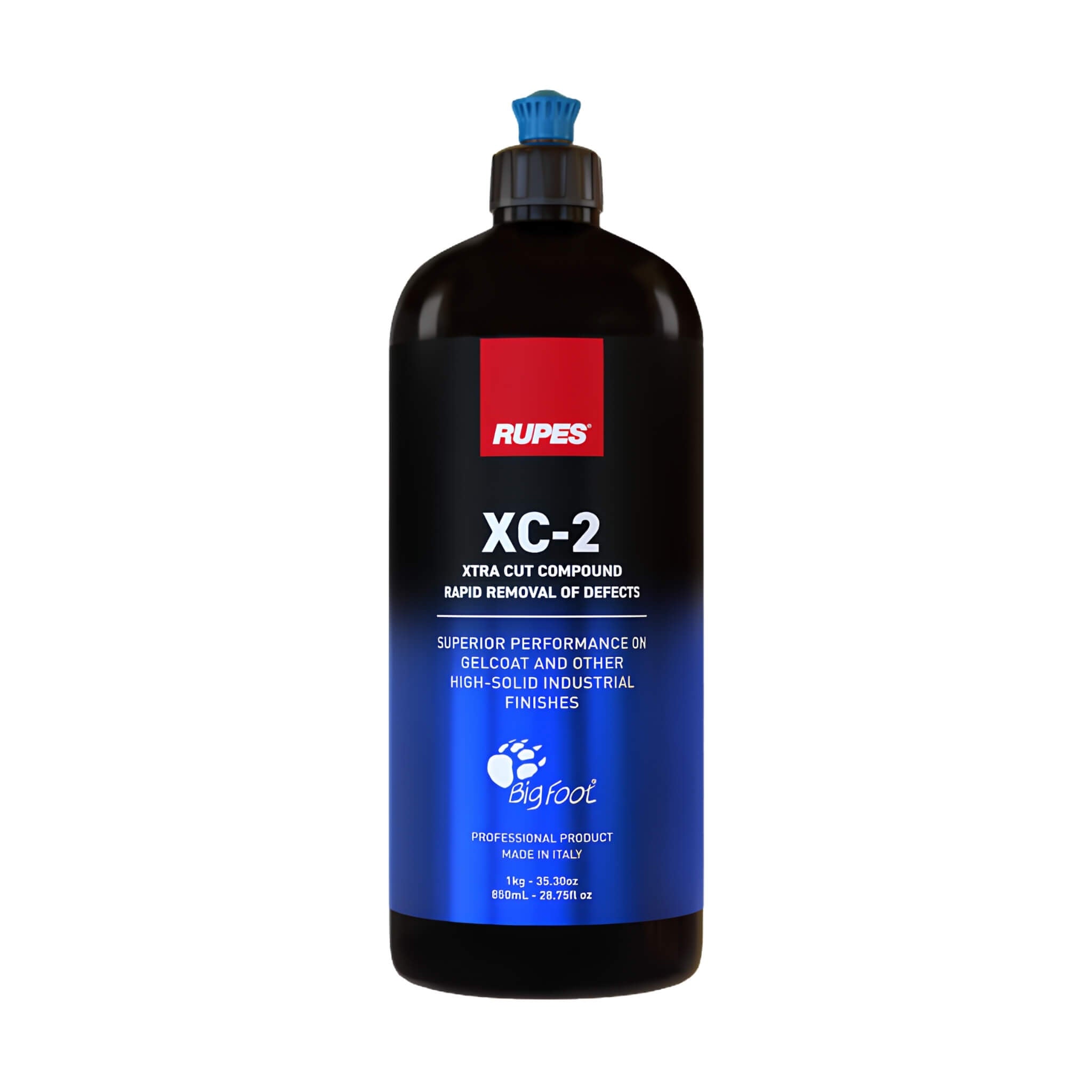 RUPES Xtra Cut Compound XC-2 rapidly removes sanding marks, oxidation, and heavy defects from gelcoat and hard paint.