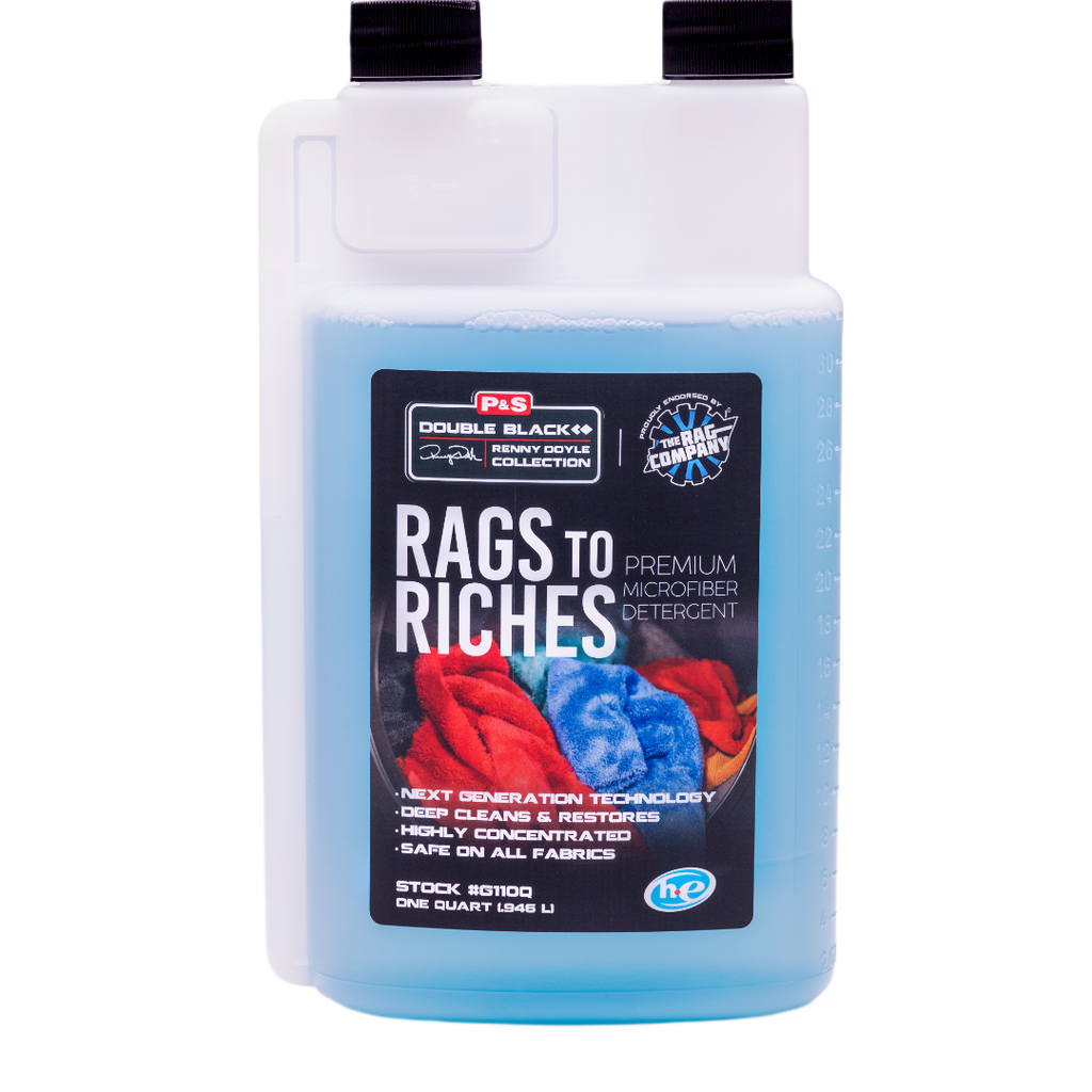 32 oz bottle of P&S Rags To Riches which uses next-gen technology to bring new life to all microfiber types.
