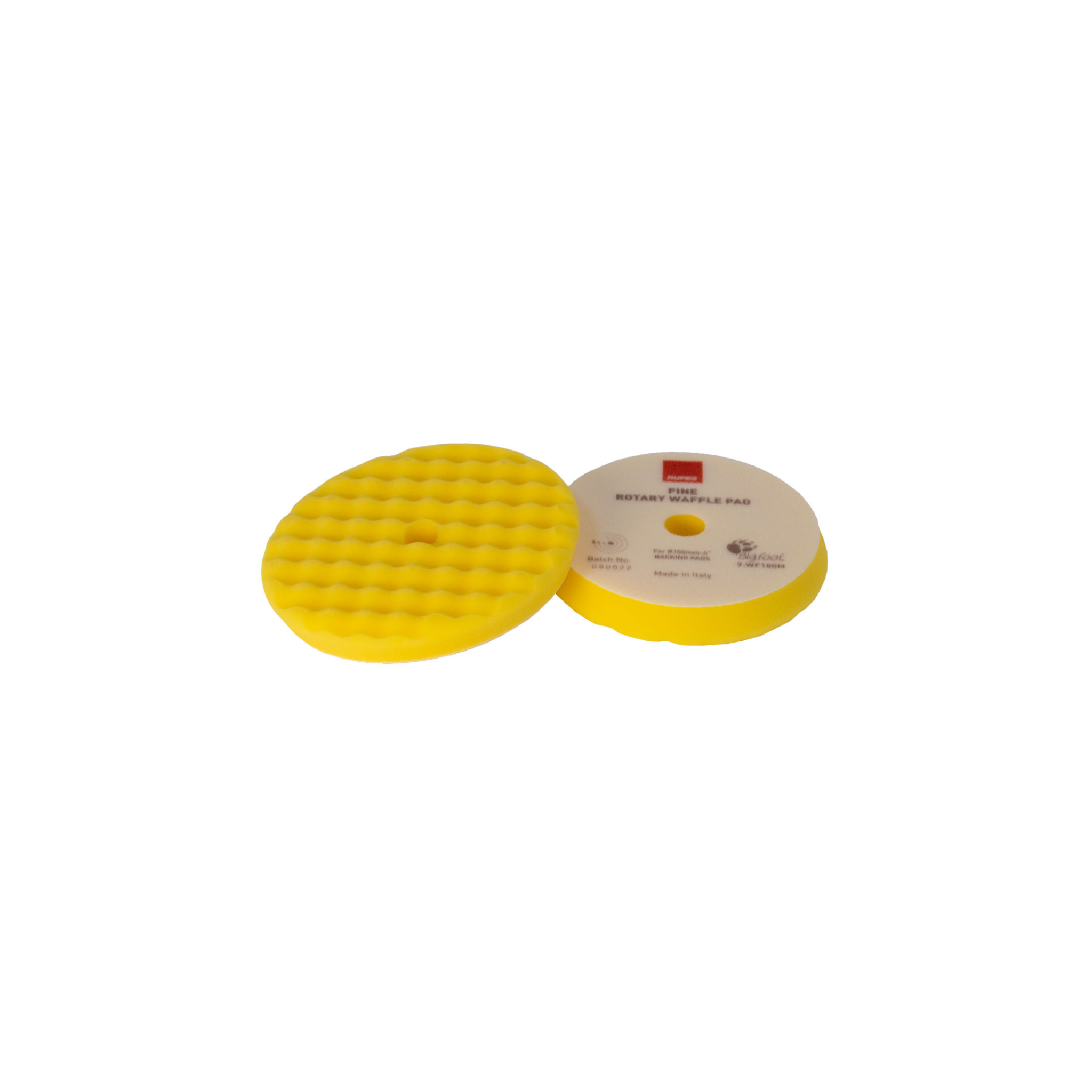 Front and back of RUPES WAFFLE FINE Polishing Foam Pad designed for moderate defect removal with rotary machines.
