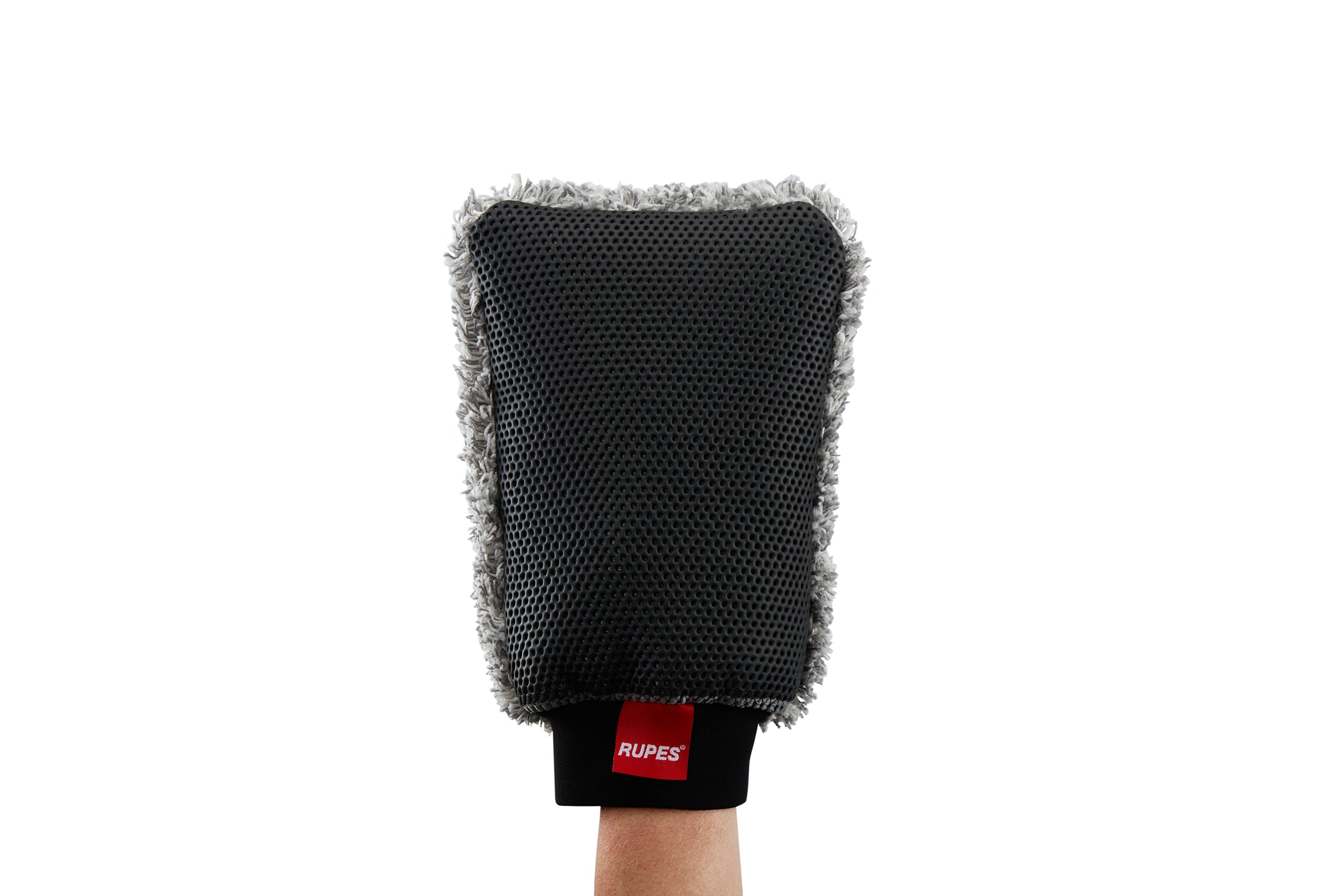 Close-up of RUPES Wash Mitt’s synthetic clay side, designed to remove stubborn embedded contaminants from vehicle surfaces.