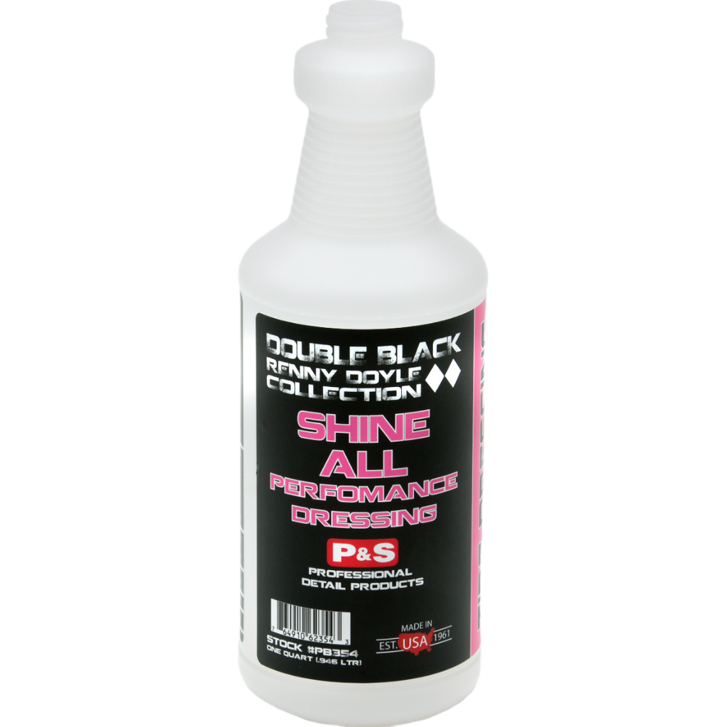 Bottle of P&S Shine All, a glossy water-based dressing for exterior use that's also safe for interiors.