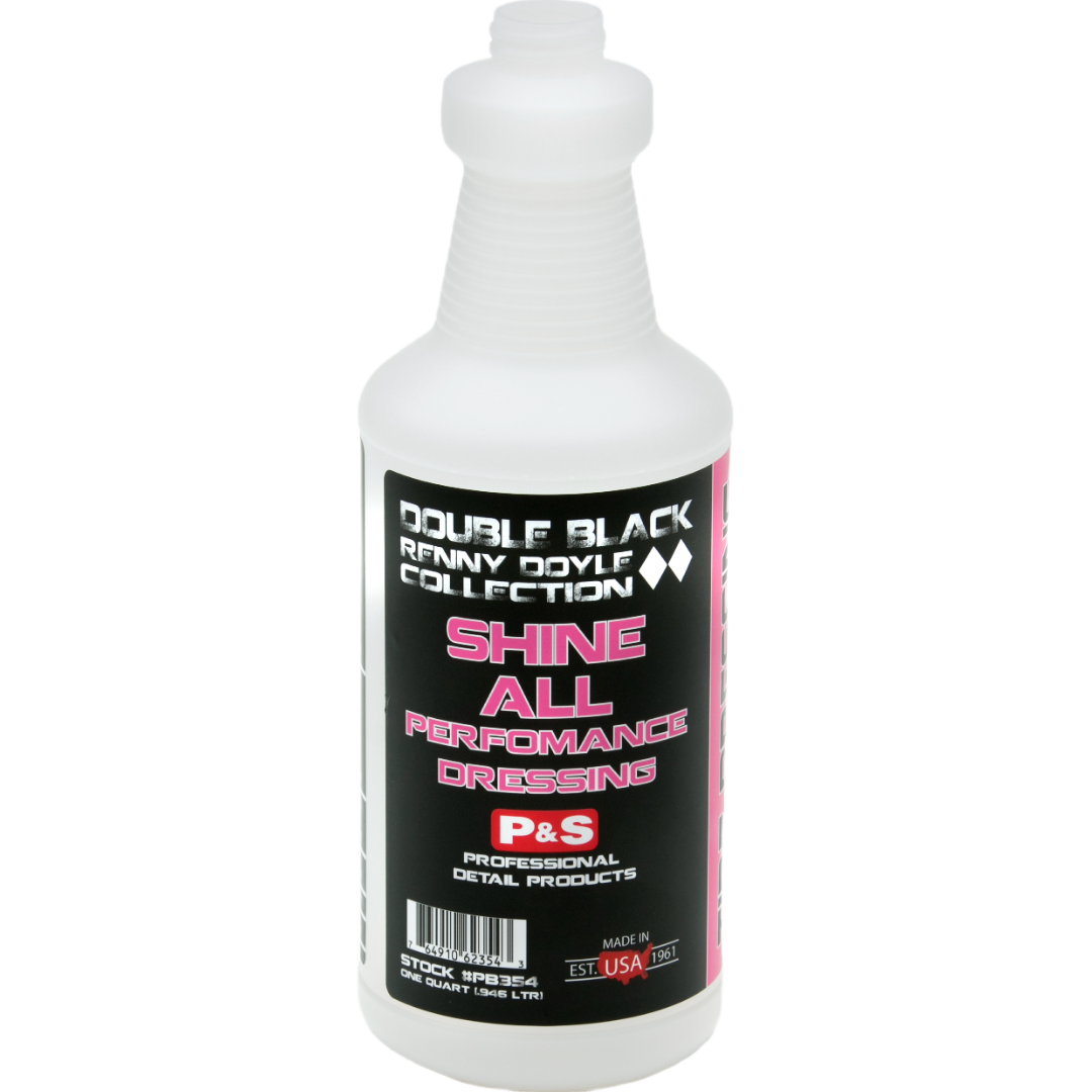 Bottle of P&S Shine All, a glossy water-based dressing for exterior use that's also safe for interiors.