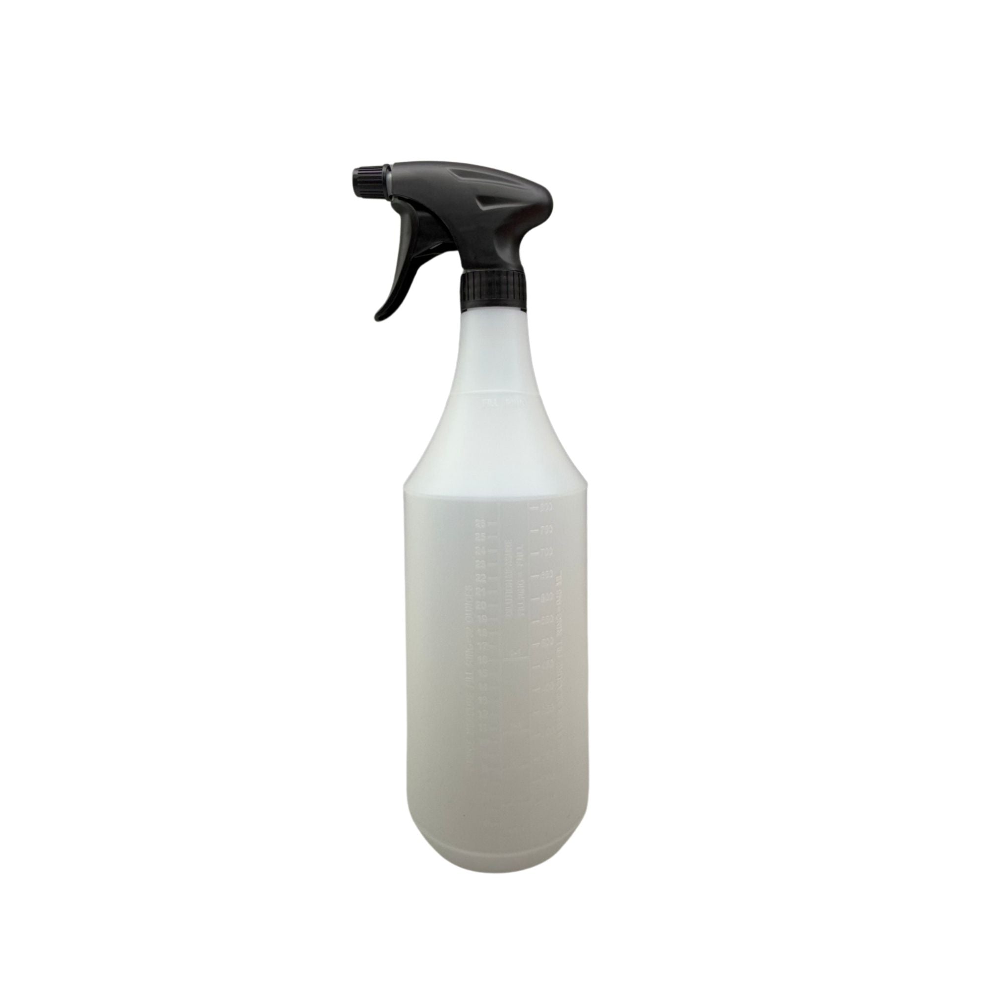 White spray bottle with black nozzle on a white background