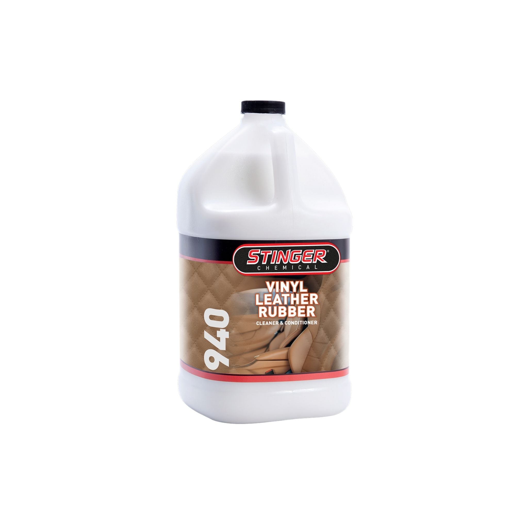 STINGER 940 VINYL LEATHER RUBBER CLEANER AND CONDITIONER cleans, conditions, and protects with UV defense and glossy finish.