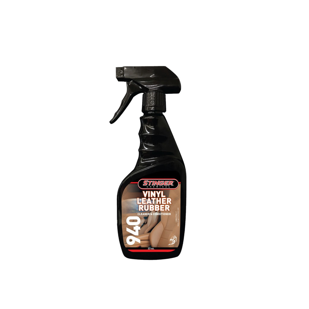 STINGER 940 VINYL LEATHER RUBBER CLEANER AND CONDITIONER cleans, conditions, and protects with UV defense and glossy finish.