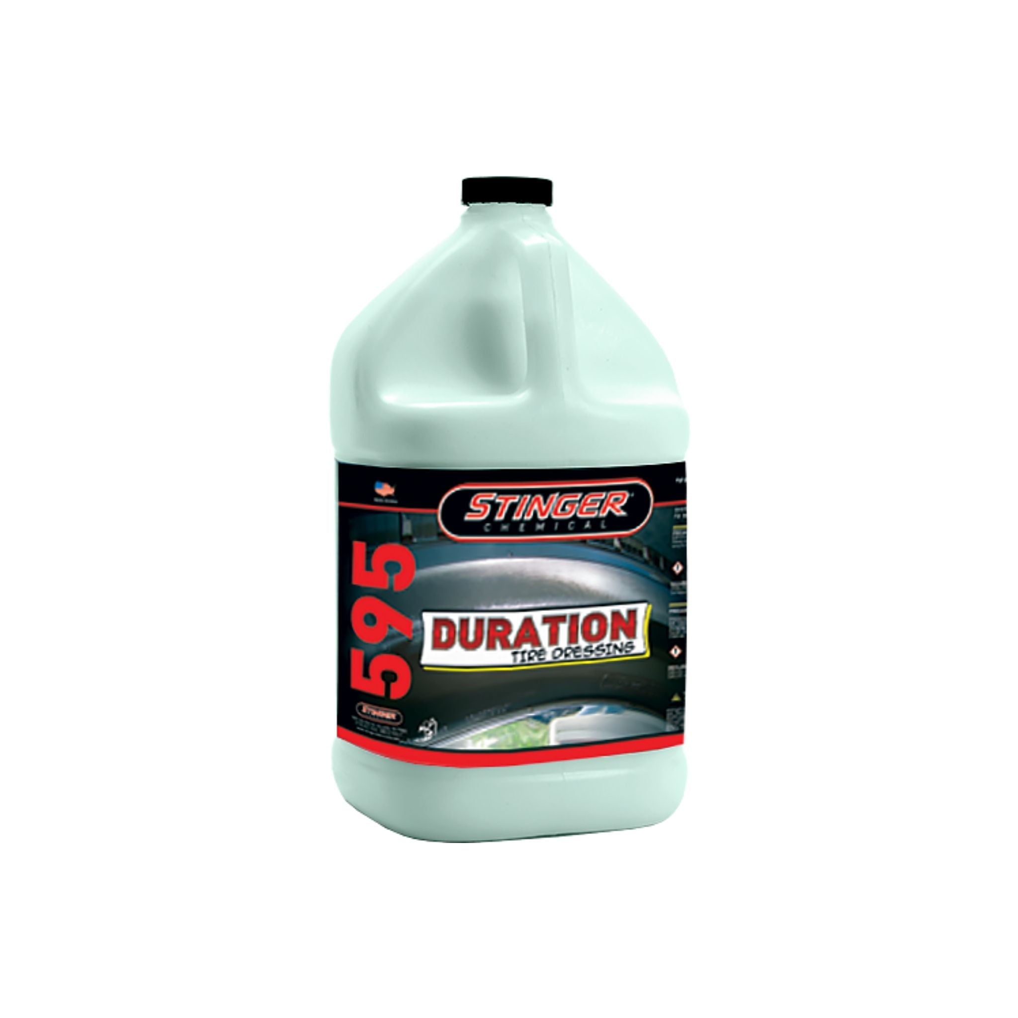STINGER 595 DURATION TIRE DRESSING adds long-lasting shine and protection to tires with a deep, clean, black finish.