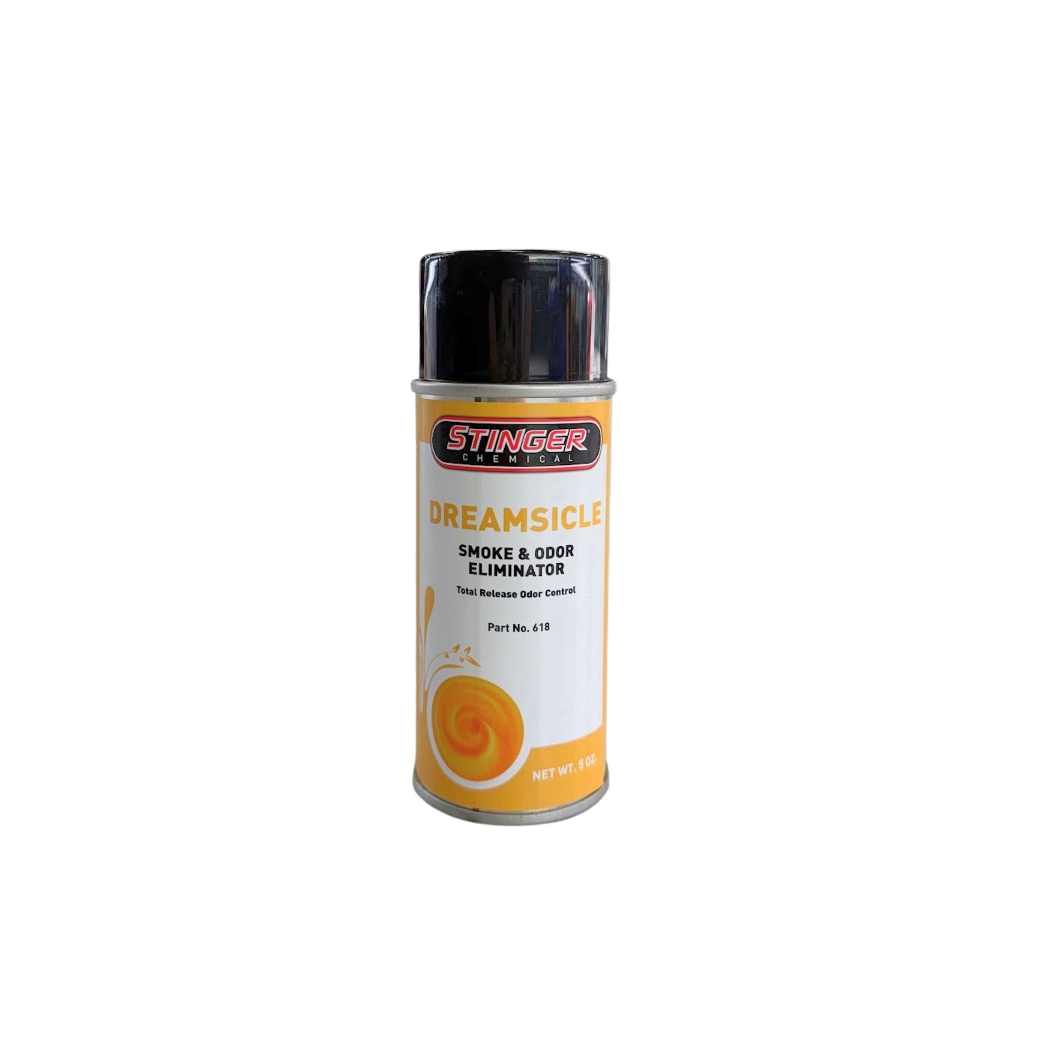 Stinger 5OZ Aerosol Odor Bomb (618 DREAMSICLE) eliminates strong odors like smoke, mildew, and decay.