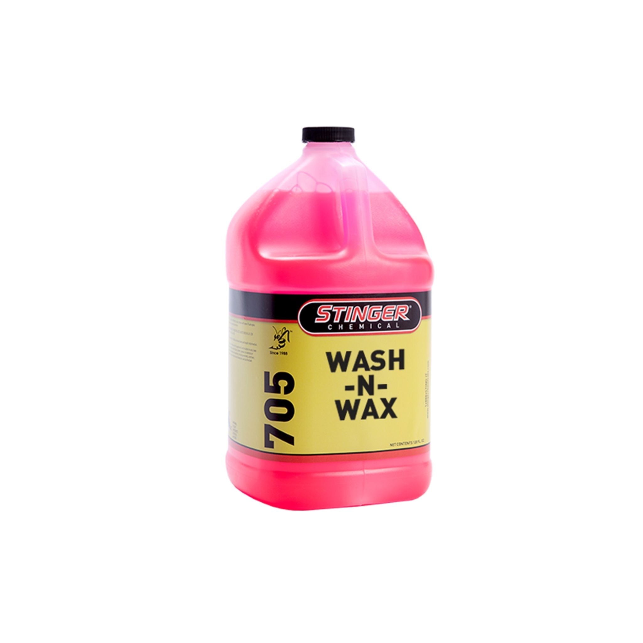 STINGER 705 WASH-N-WAX is a thick, high-foam soap that lifts dirt and leaves a fresh cherry-scented waxed finish.
