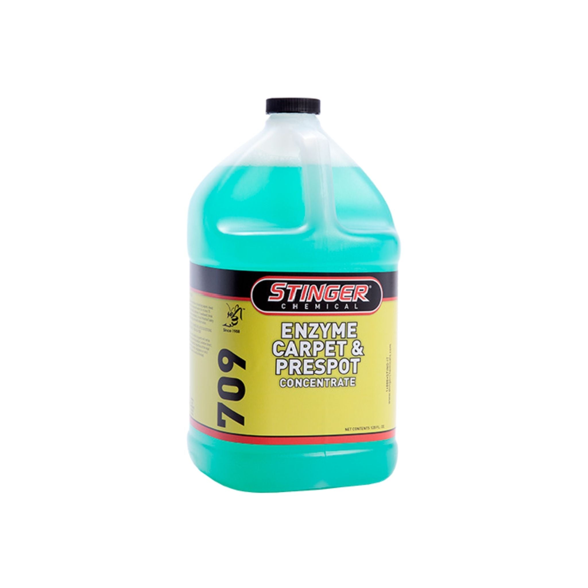 STINGER 709 ENZYME CARPET & PRESPOTTER uses live cultures to remove stains and odors from carpets and seats; mint scented.
