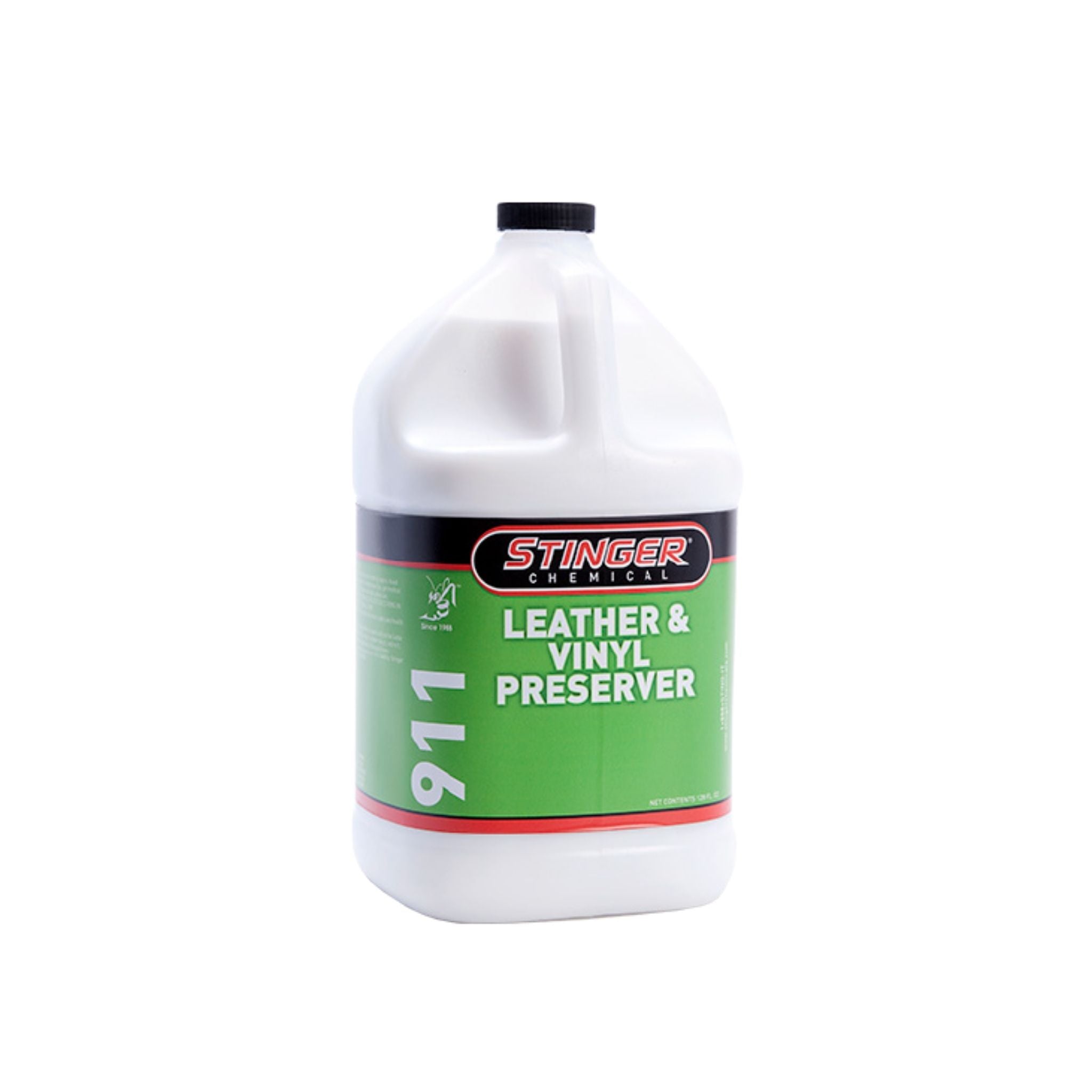 Stinger 911 Leather & Vinyl Preserver conditions and protects leather and vinyl from drying or cracking.