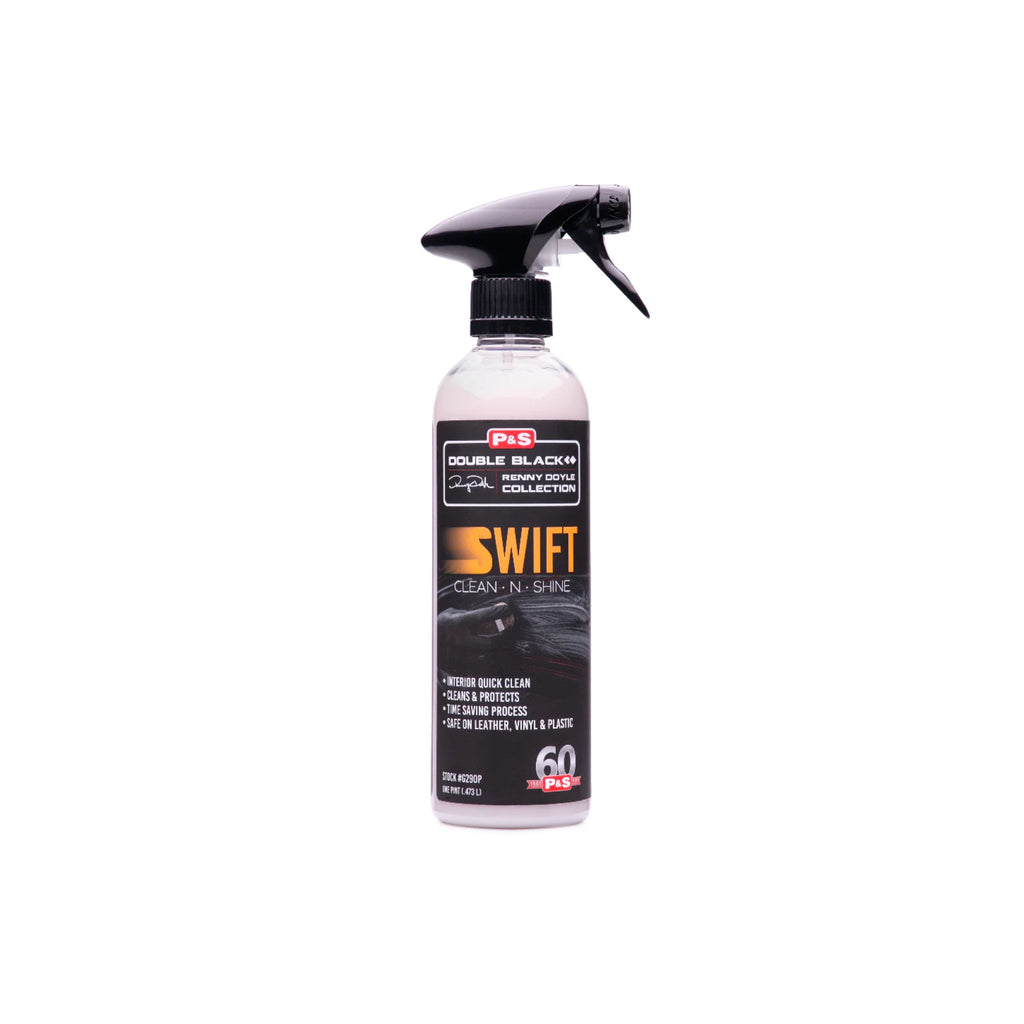 Container of P&S SWIFT Clean & Shine for interior quick detailing and shine on leather, vinyl, and plastic.